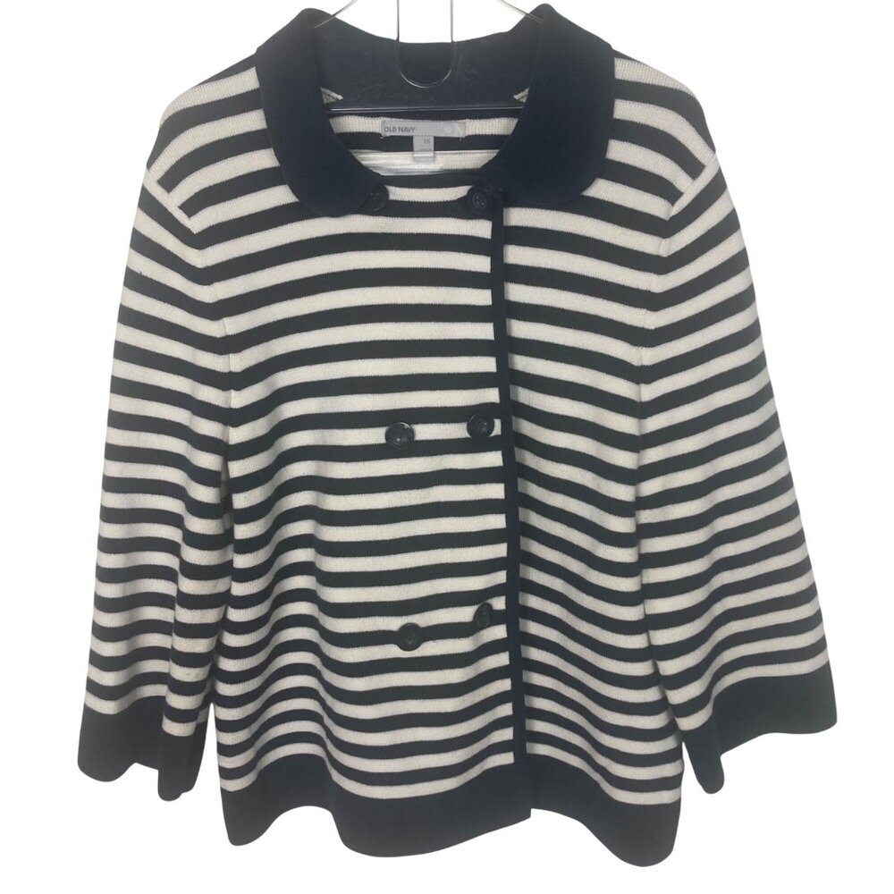 Old Navy Striped Sweater Jacket Womens XXL Blue White Cotton Nautical Preppy